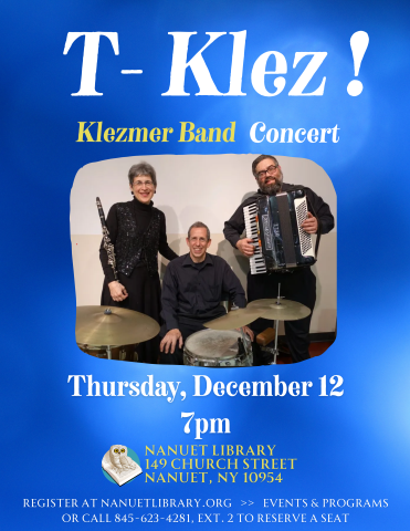 Concert poster showing the three members of T-Klez, with performance date of Thursday, December 12 at 7pm. 