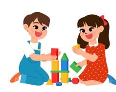 two children building blocks 