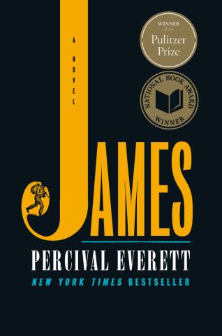 Cover of the novel featuring the word James in color orange against a black background.