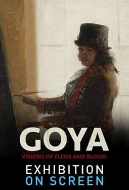 Poster depicting a work by Goya.  Seen is a man in a hat and decorated coat, by a window painting and looking at the viewer.