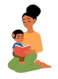 woman reading to child in lap