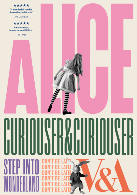 Poster of the film, featuring Alice and large text saying "Step into Wonderland" and "Don't be Late."