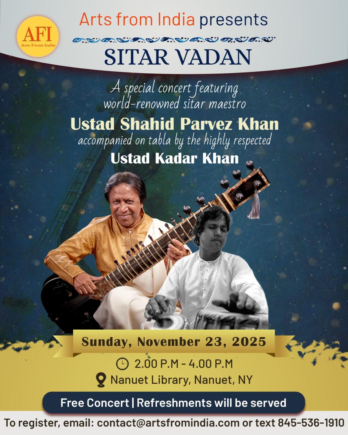 Image of Padmashree Ustad Shahid Parvez Khan playing the sitar